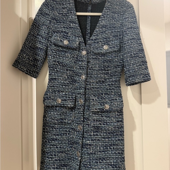 Maje Make Front Classic Preppy Rollye Knit Blue Dress Tweed Size 34 - Picture 3 of 9